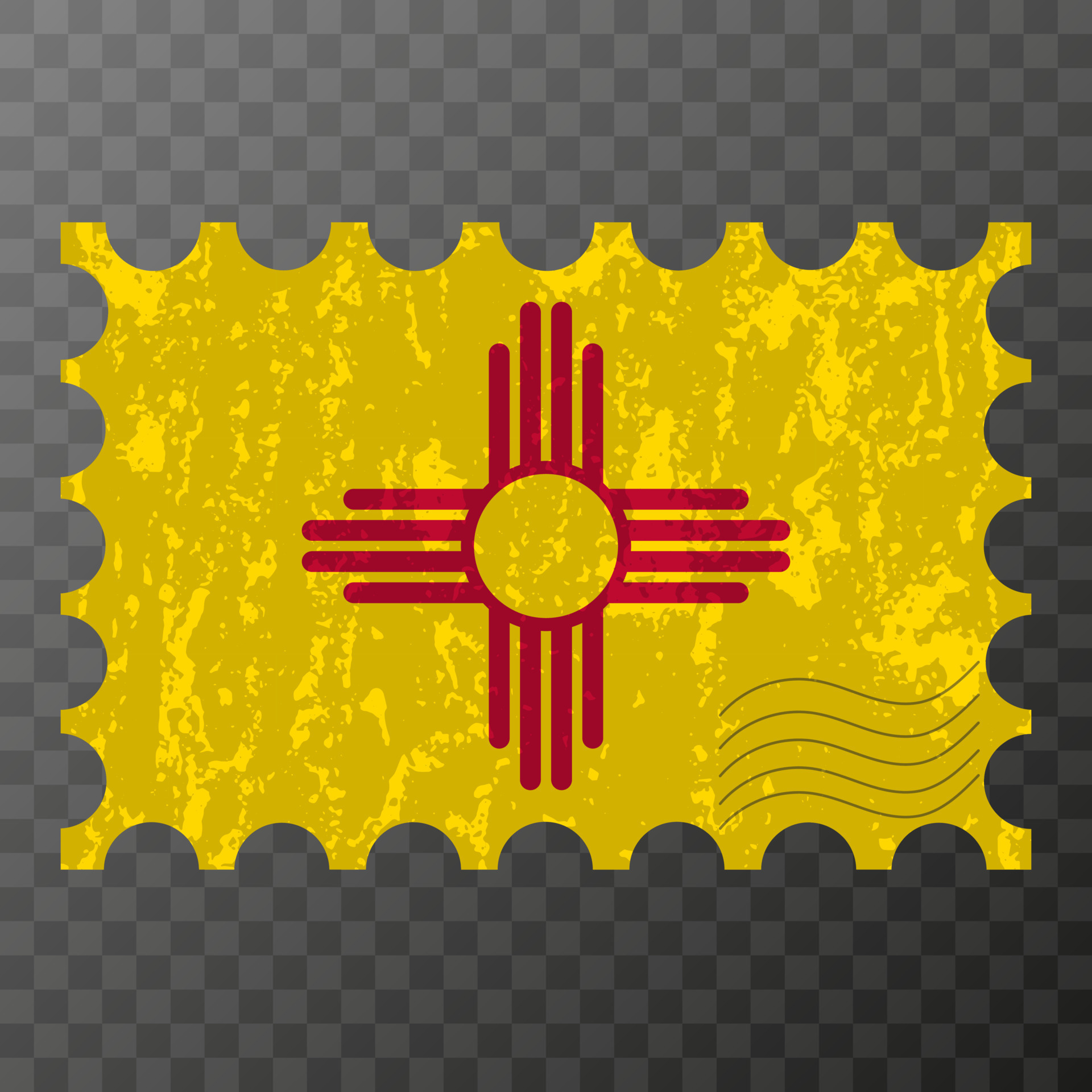 Postage stamp with New Mexico state grunge flag. Vector illustration