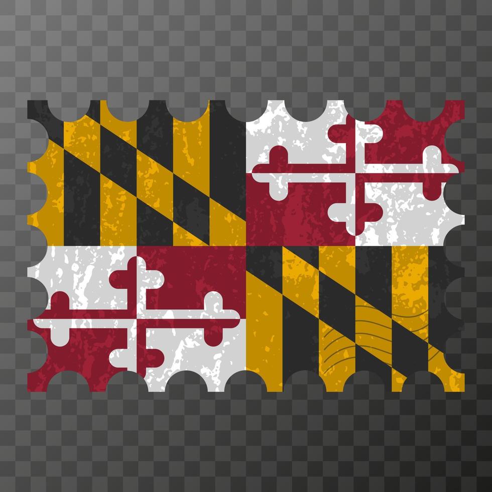 Postage stamp with Maryland state grunge flag. Vector illustration.