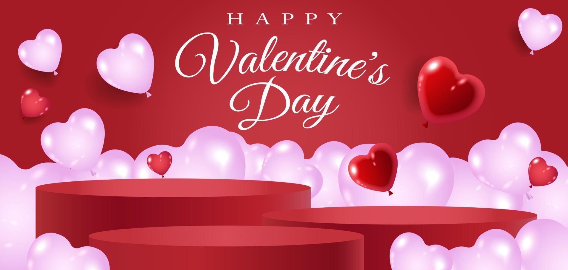 Valentine's day background with product display and Heart Shaped Balloons. vector