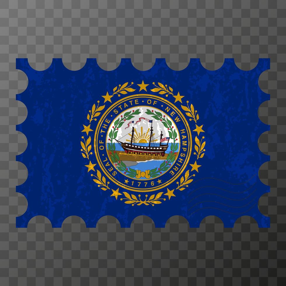Postage stamp with New Hampshire state grunge flag. Vector illustration.