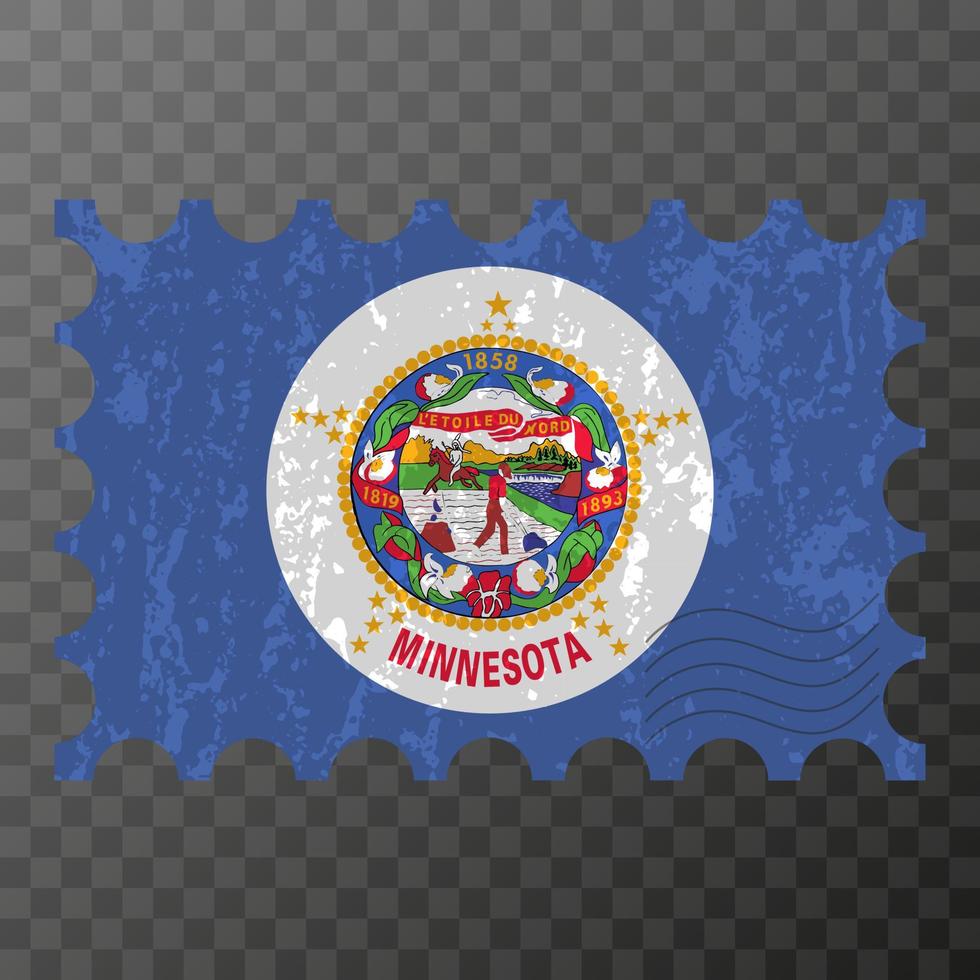 Postage stamp with Minnesota state grunge flag. Vector illustration.
