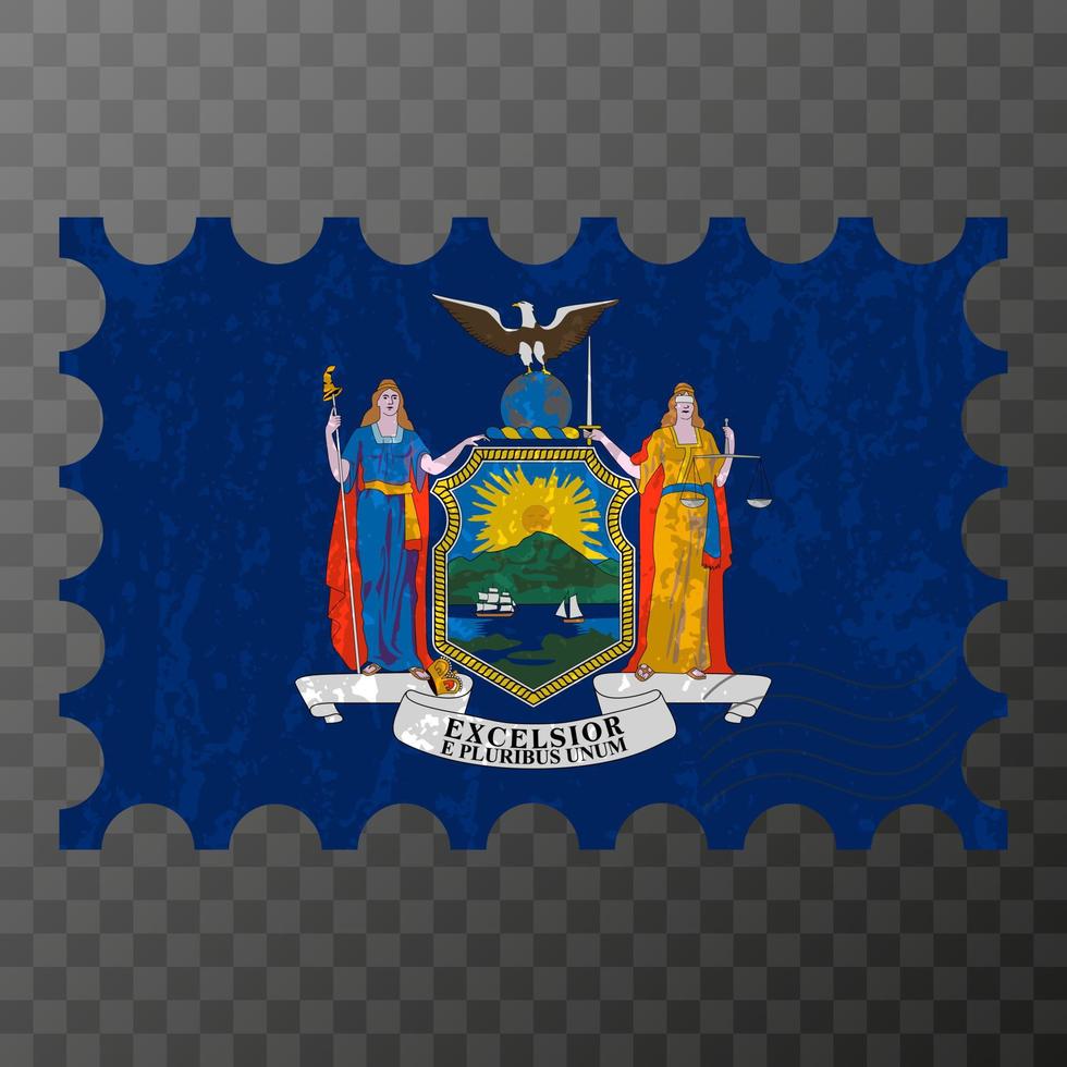 Postage stamp with New York state grunge flag. Vector illustration.