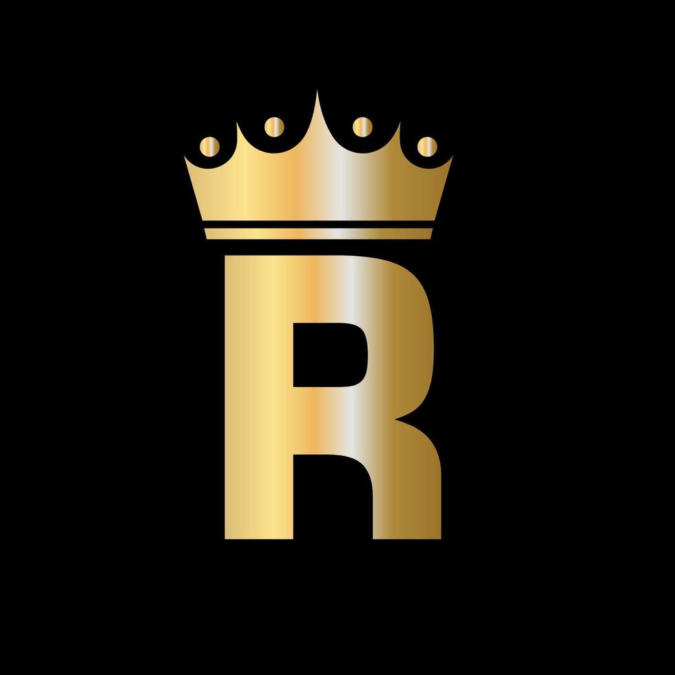 Letter R Charity Crown Logo Design With Unit Symbol Vector Template