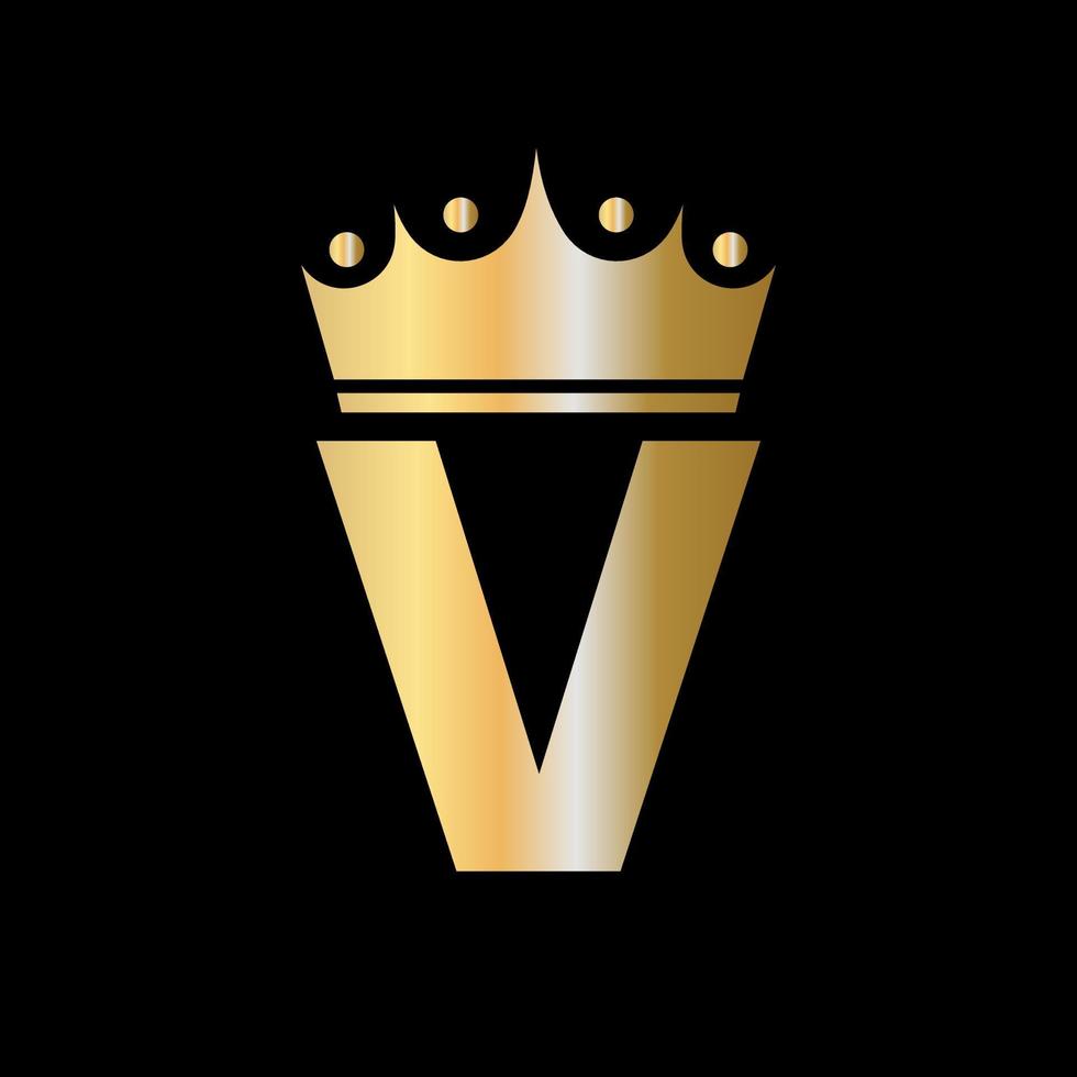 Letter V Charity Crown Logo Design With Unit Symbol Vector Template