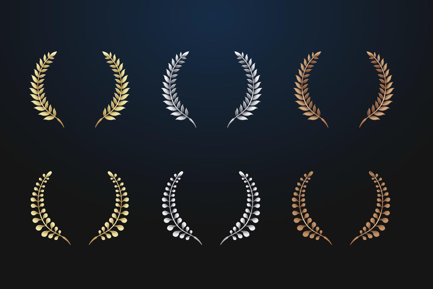 laurel collection. gold silver bronze. vector