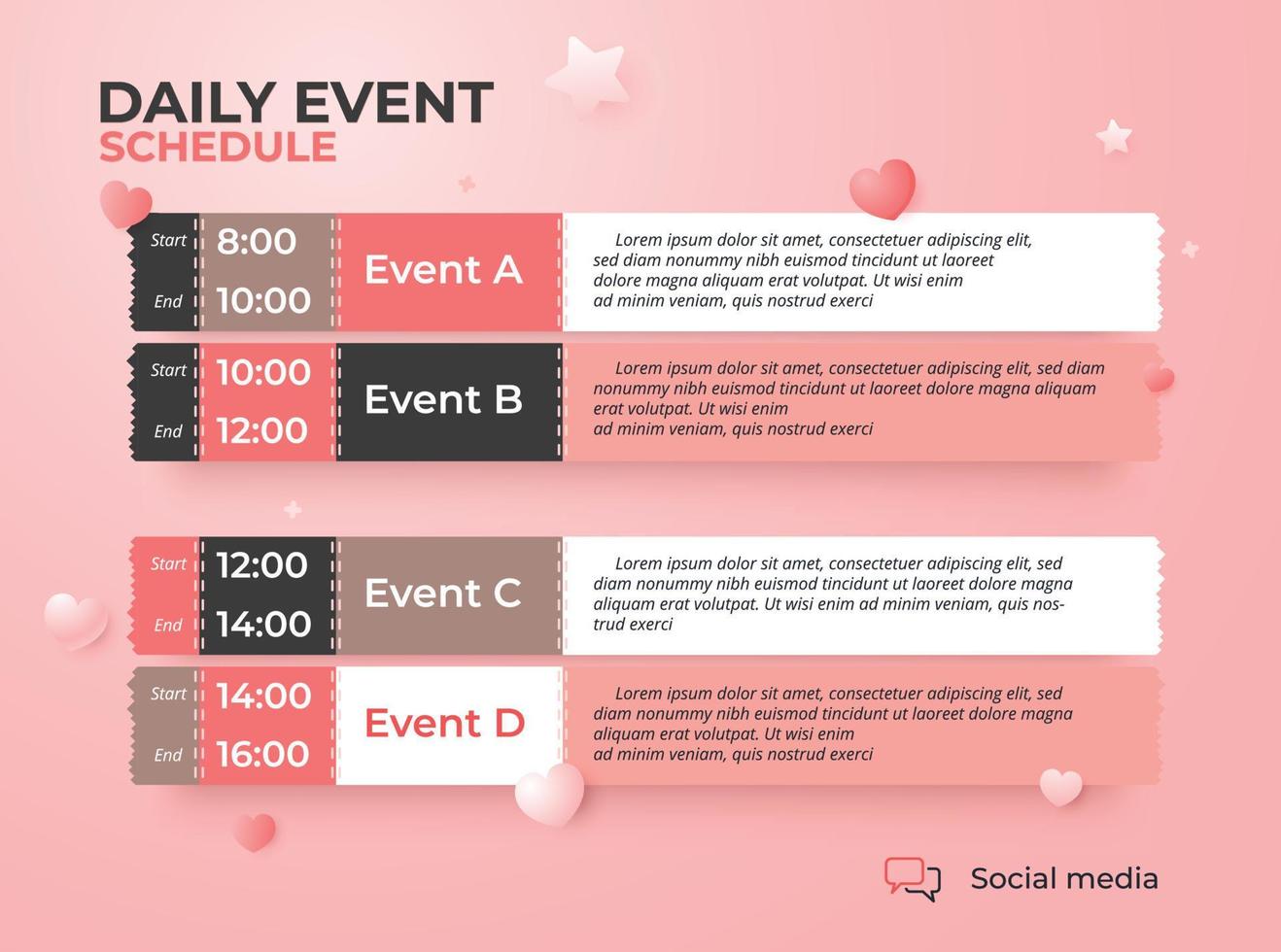 Upcoming daily event schedule flyer poster template. vector