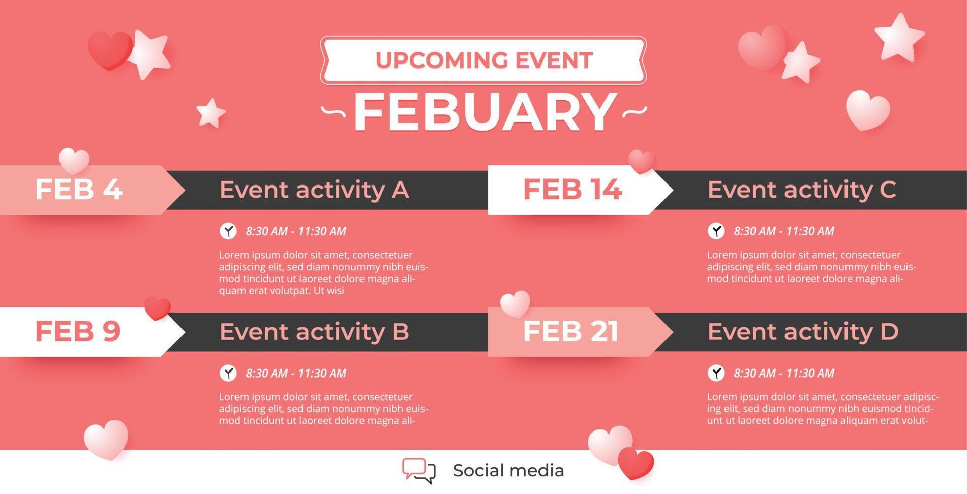 Upcoming monthly event schedule flyer poster template. vector