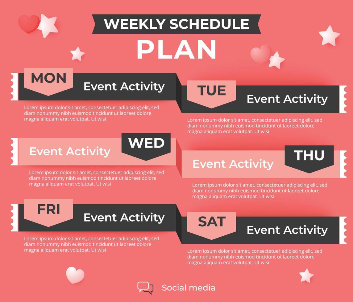 Weekly schedule plan flyer poster template. vector