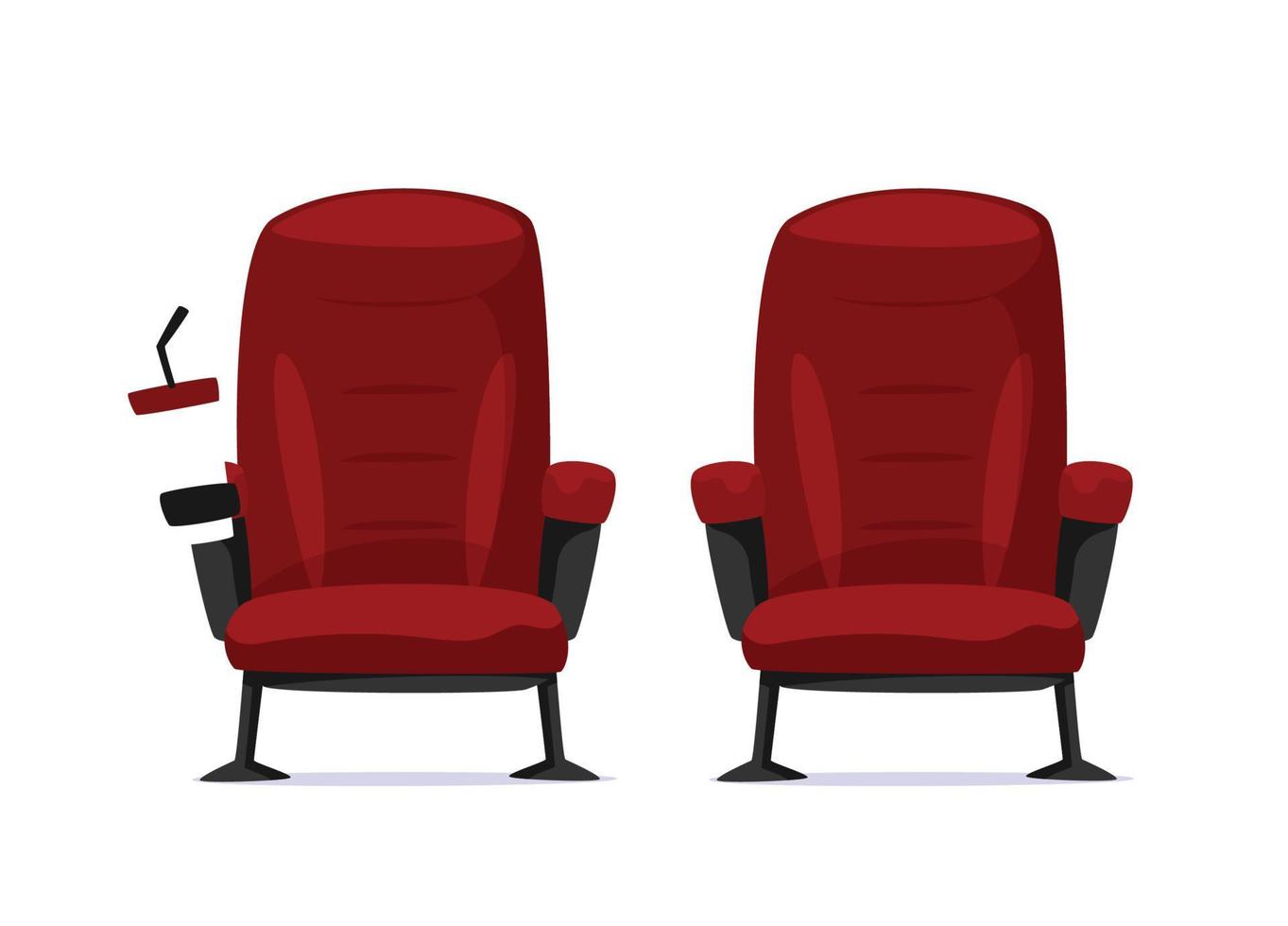 concepto de cine - vista frontal de la silla de cine roja vector