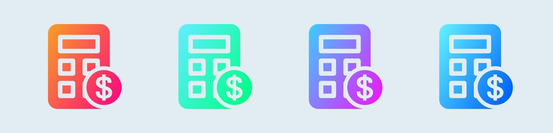 icono sólido de la calculadora en colores degradados. ilustración de vector de signos de finanzas.