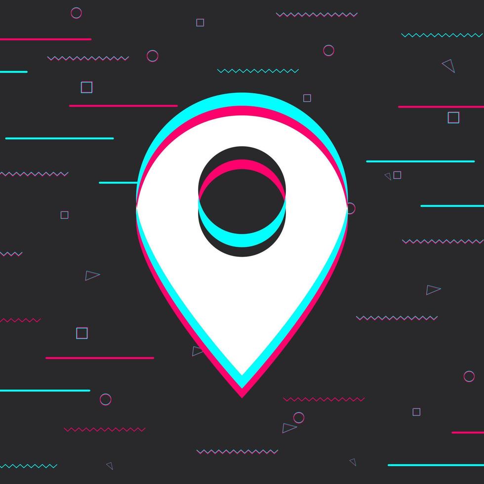 Geolocation. Location pin. Dark background with location label. Vector illustration