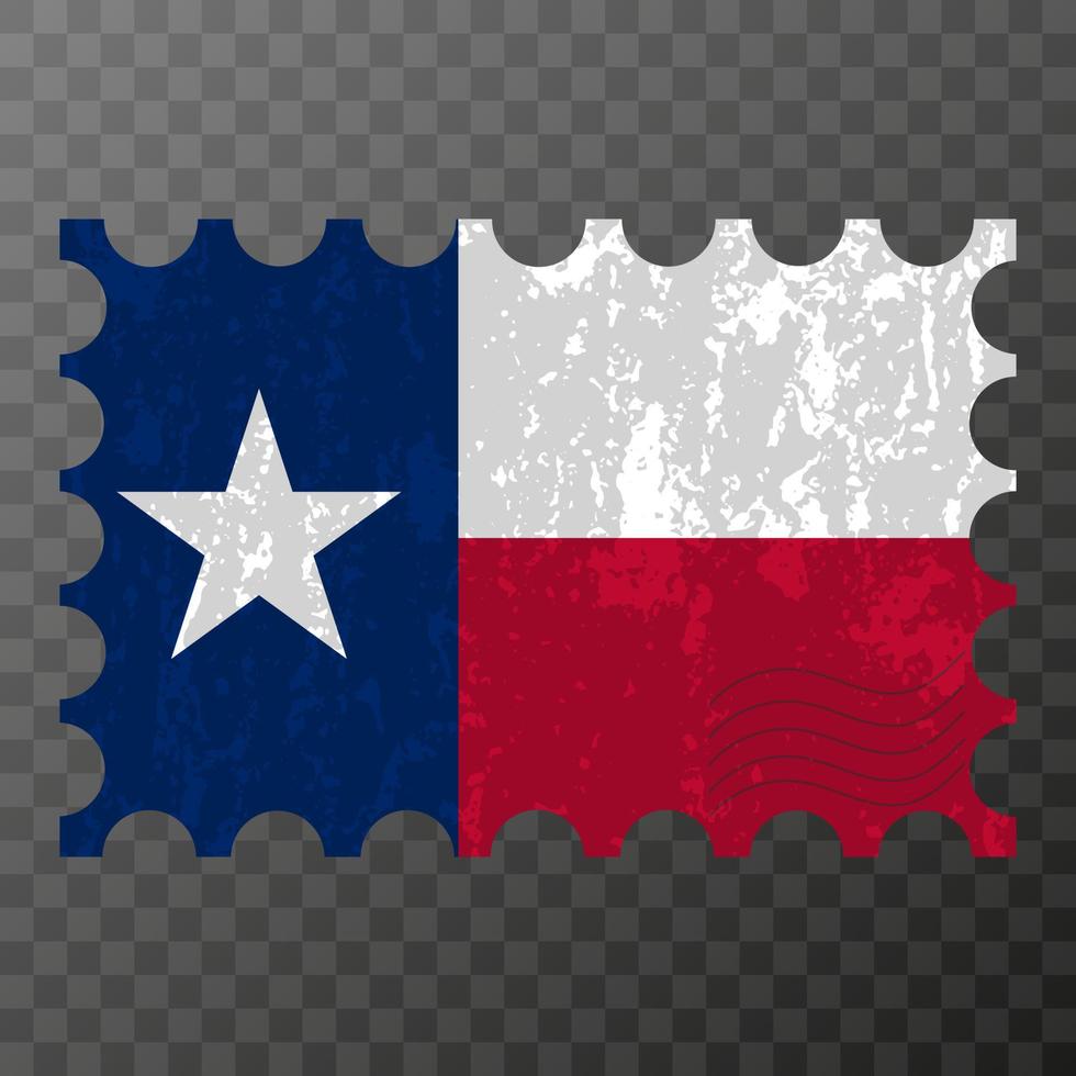 Postage stamp with Texas state grunge flag. Vector illustration.