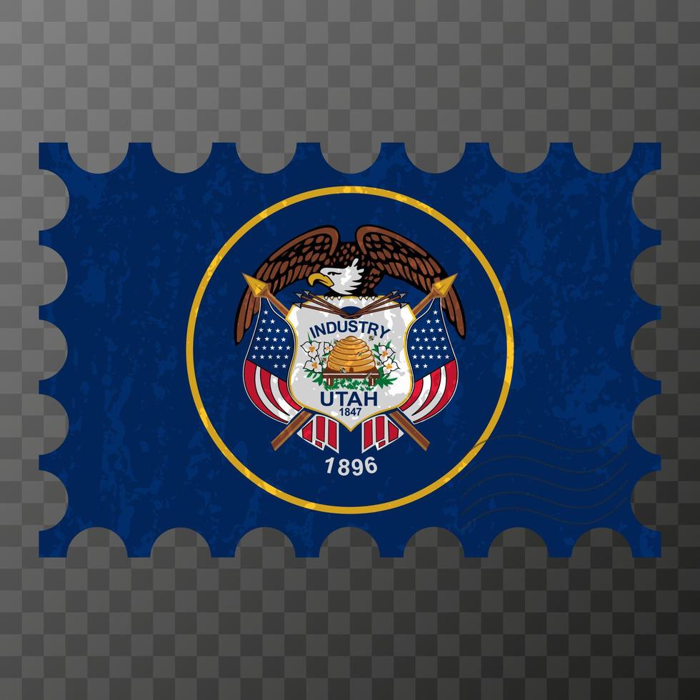Postage stamp with Utah state grunge flag. Vector illustration.