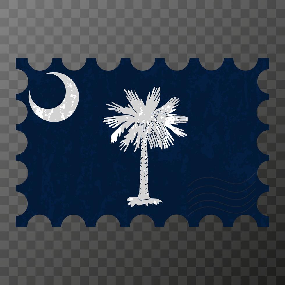 Postage stamp with South Carolina state grunge flag. Vector illustration.