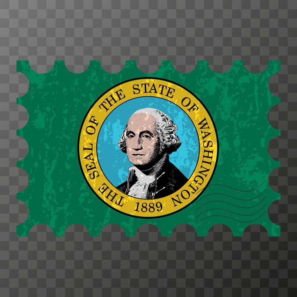 Postage stamp with Washington state grunge flag. Vector illustration.