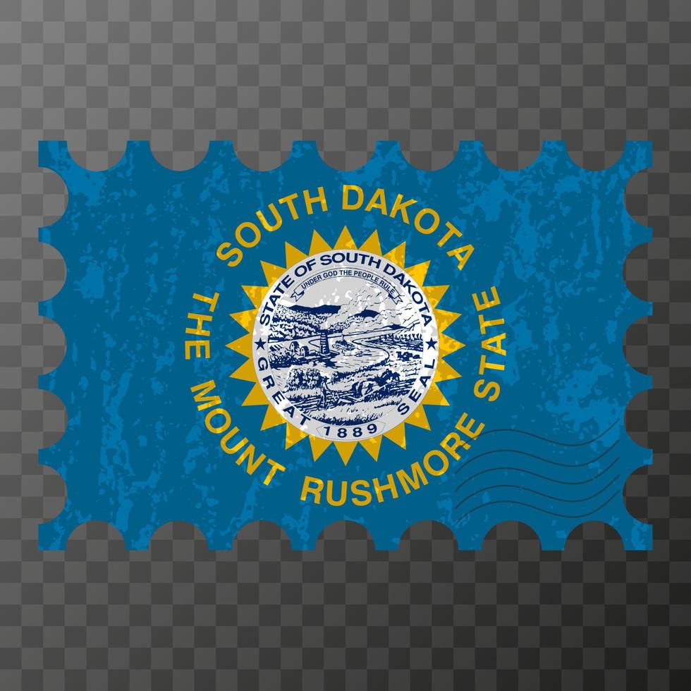 Postage stamp with South Dakota state grunge flag. Vector illustration.
