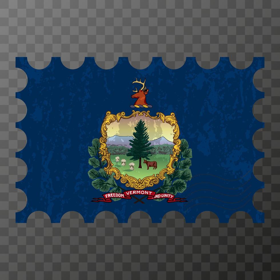 Postage stamp with Vermont state grunge flag. Vector illustration.