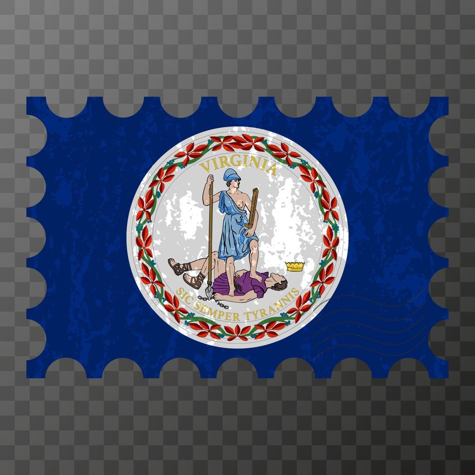Postage stamp with Virginia state grunge flag. Vector illustration.