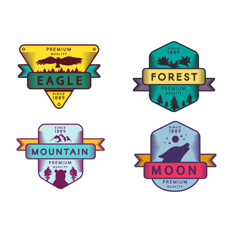 Eagle and Forest, Moon and Mountain Badges Set vector