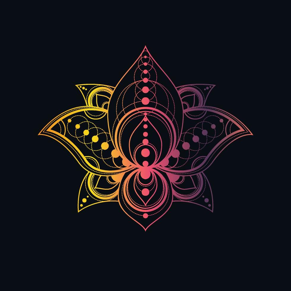 Lotus flower with geometric pattern vector linear illustration