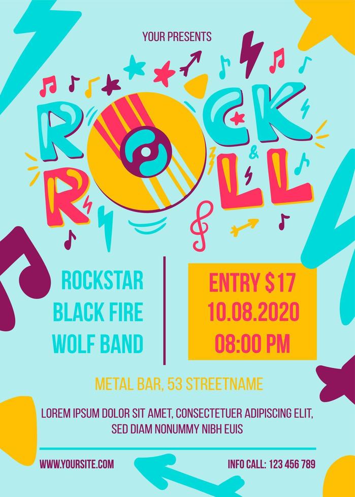 Rock and roll party vector poster template
