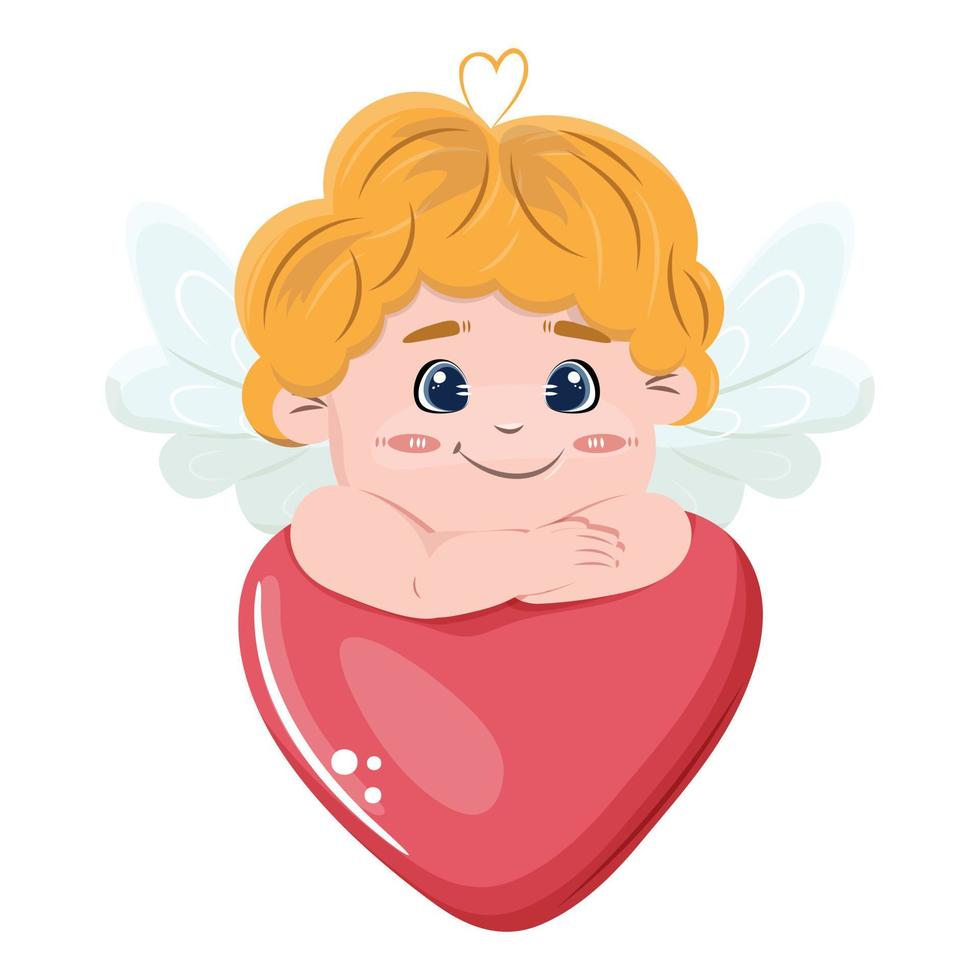 Cartoon illustration of a cupid and a big heart for any design purposes. For cards, prints, posters, advertisements, banners. Happy Valentines Day concept illustration. . vector