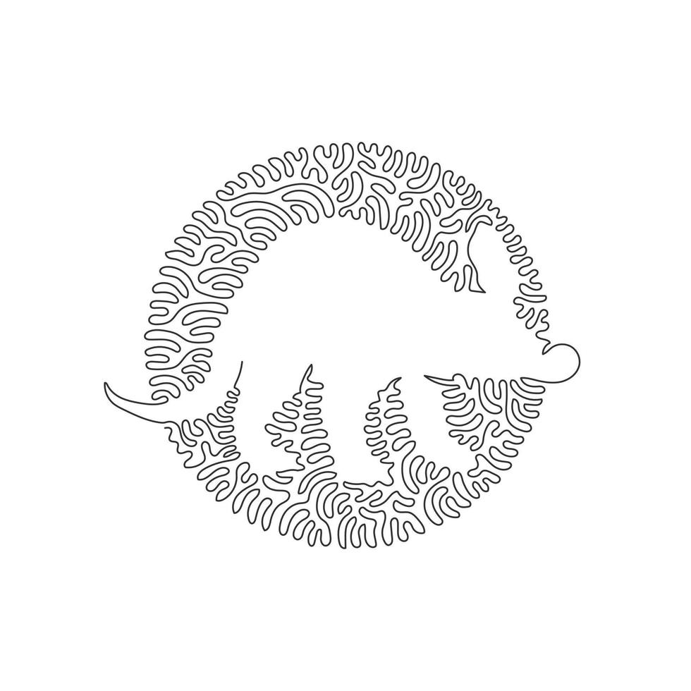 Single curly one line drawing of aadvark long pig-like snout abstract art. Continuous line draw graphic design vector illustration of cute aardvark for icon, symbol, company logo, boho poster