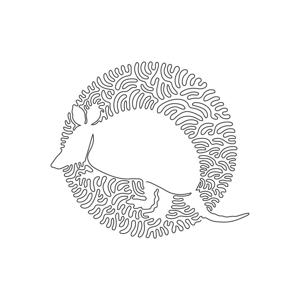 Single one line drawing of cute armored armadillo abstract art. Continuous line draw graphic design vector illustration of timid armadillo for icon, symbol, company logo, poster wall decoration