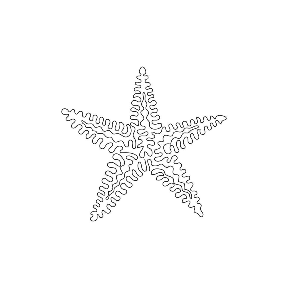 dibujo de una sola línea rizada del lindo arte abstracto de estrellas de mar. dibujo de línea continua diseño gráfico ilustración vectorial de hermosas estrellas de mar para icono, símbolo, logotipo, decoración de pared de póster vector
