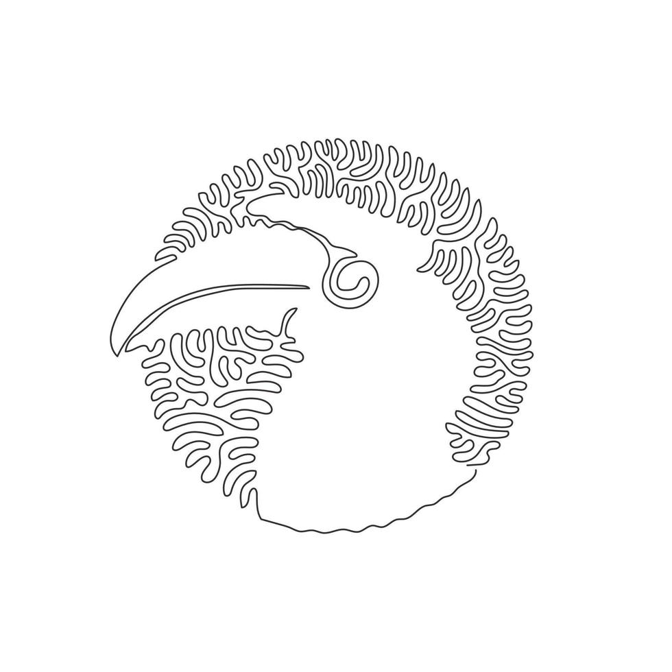 Single one curly line drawing of beautiful hornbill abstract art. Continuous line drawing graphic design vector illustration of cute curved-bill hornbill for icon, symbol, company logo, pet lover club