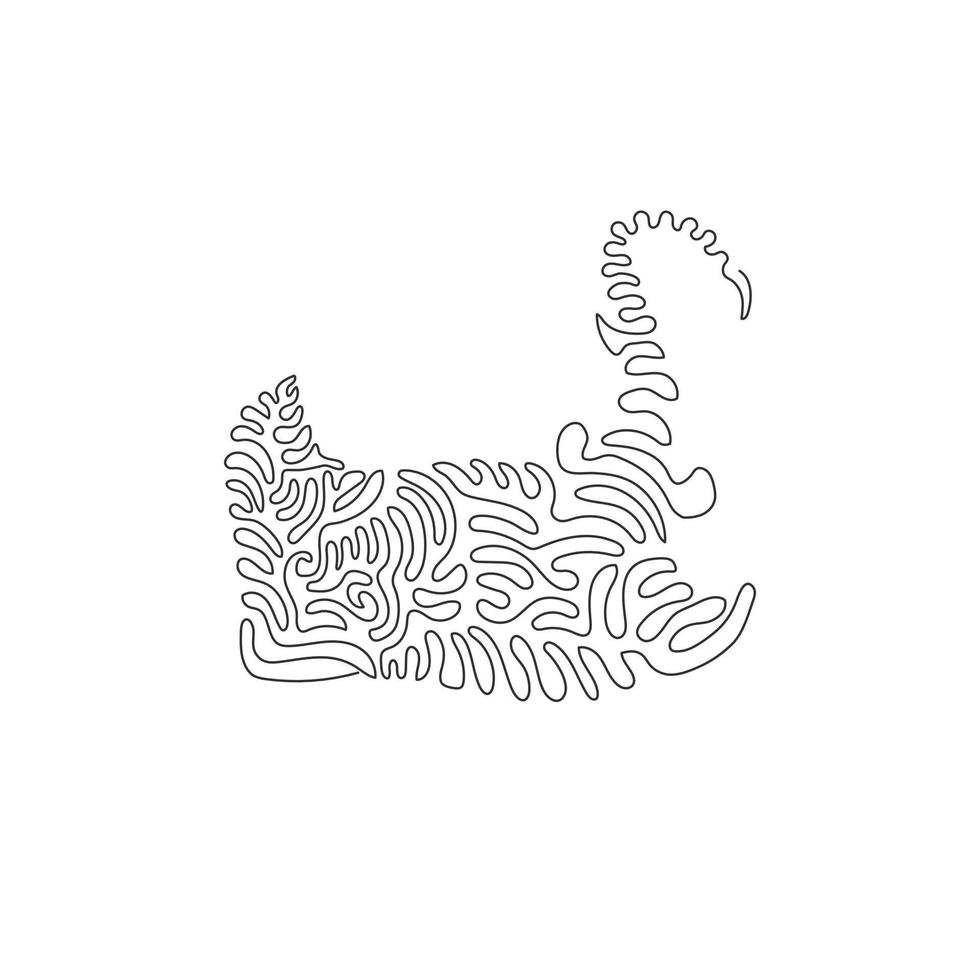 Single one curly line drawing of cute stingray abstract art. Continuous line draw graphic design vector illustration of beautiful stingrays are disk shaped for icon, symbol, logo, boho wall art
