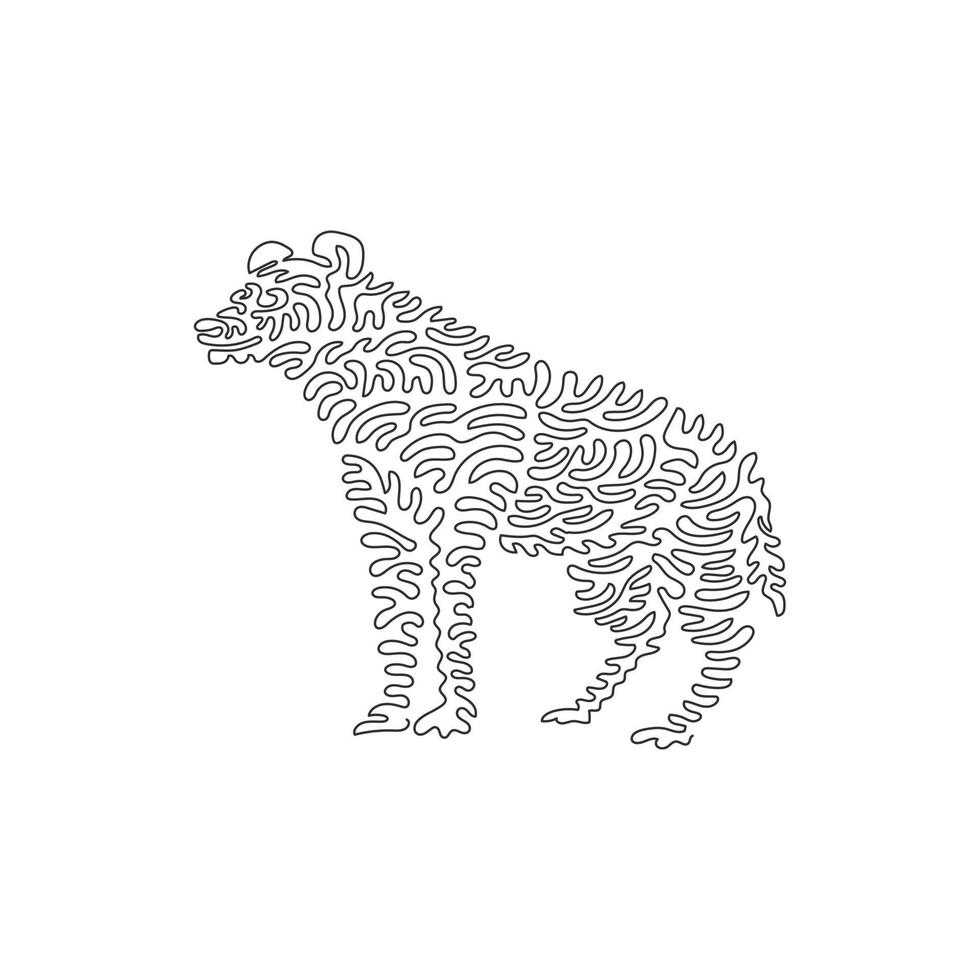 Continuous curve one line drawing of creepy standing hyena curve abstract art. Single line editable stroke vector illustration of carnivoran mammals for logo, wall decor and poster print decoration