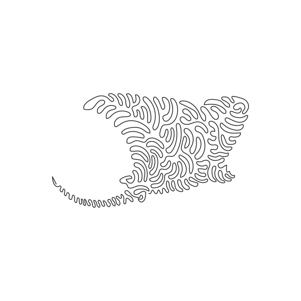 Continuous curve one line drawing of cute broad fins stingray abstract art. Single line editable stroke vector illustration of dangerous stingray for logo, wall decor, aesthetical boho print