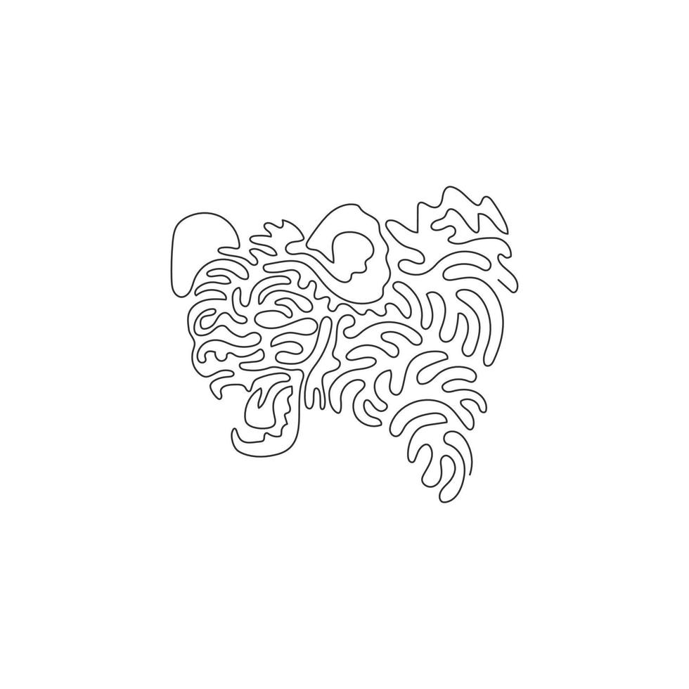 Single curly one line drawing of hyena the strongest teeth predator abstract art. Continuous line draw graphic design vector illustration of predatory hyena for icon, symbol, logo,poster wall decor