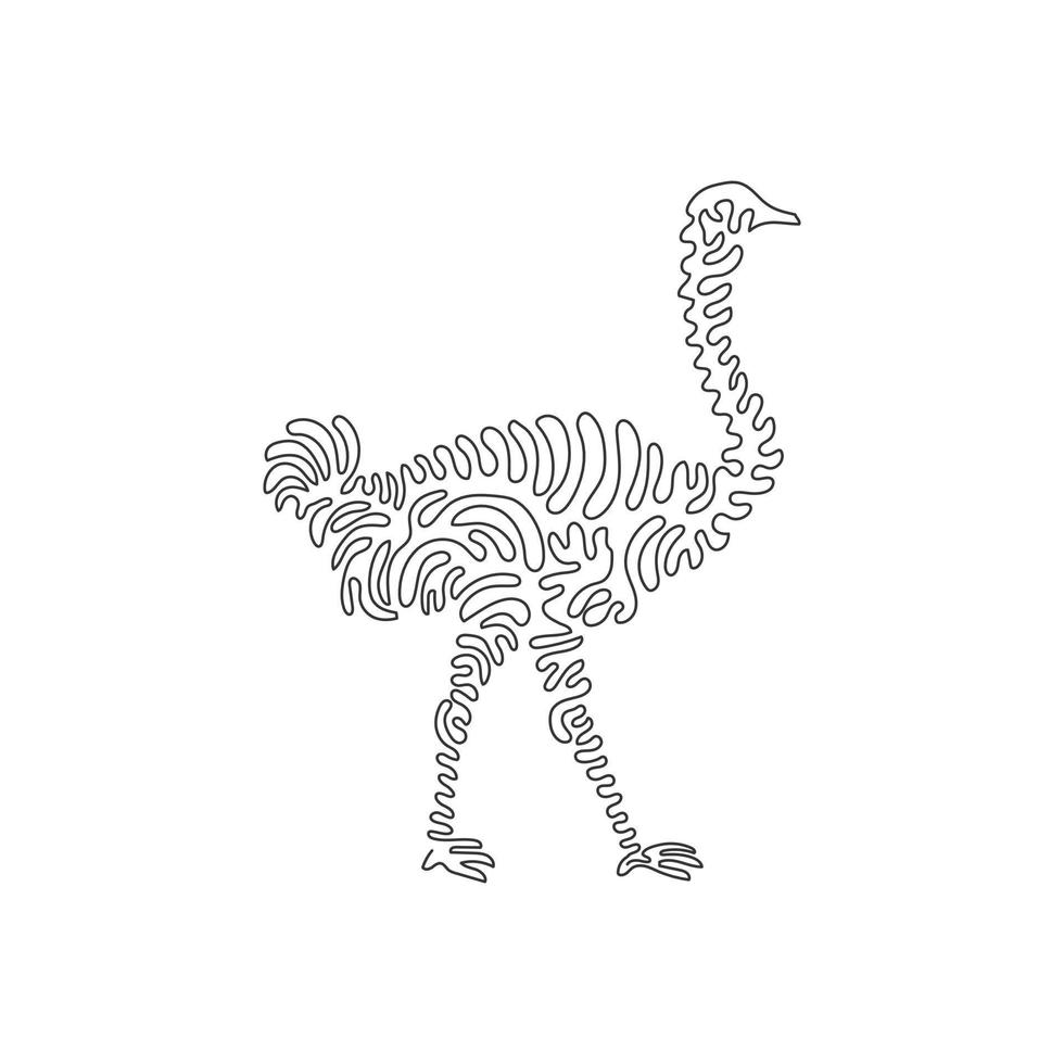 Single curly one line drawing of cute ostrich abstract art. Continuous line draw graphic design vector illustration of long pointed beak ostrich for icon, symbol, company logo, poster wall decor