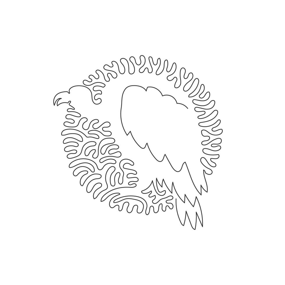 Continuous one curve line drawing of ugly vulture abstract art in circle. Single line editable stroke vector illustration of vulture which bald heads and necks for logo, wall decor, boho poster