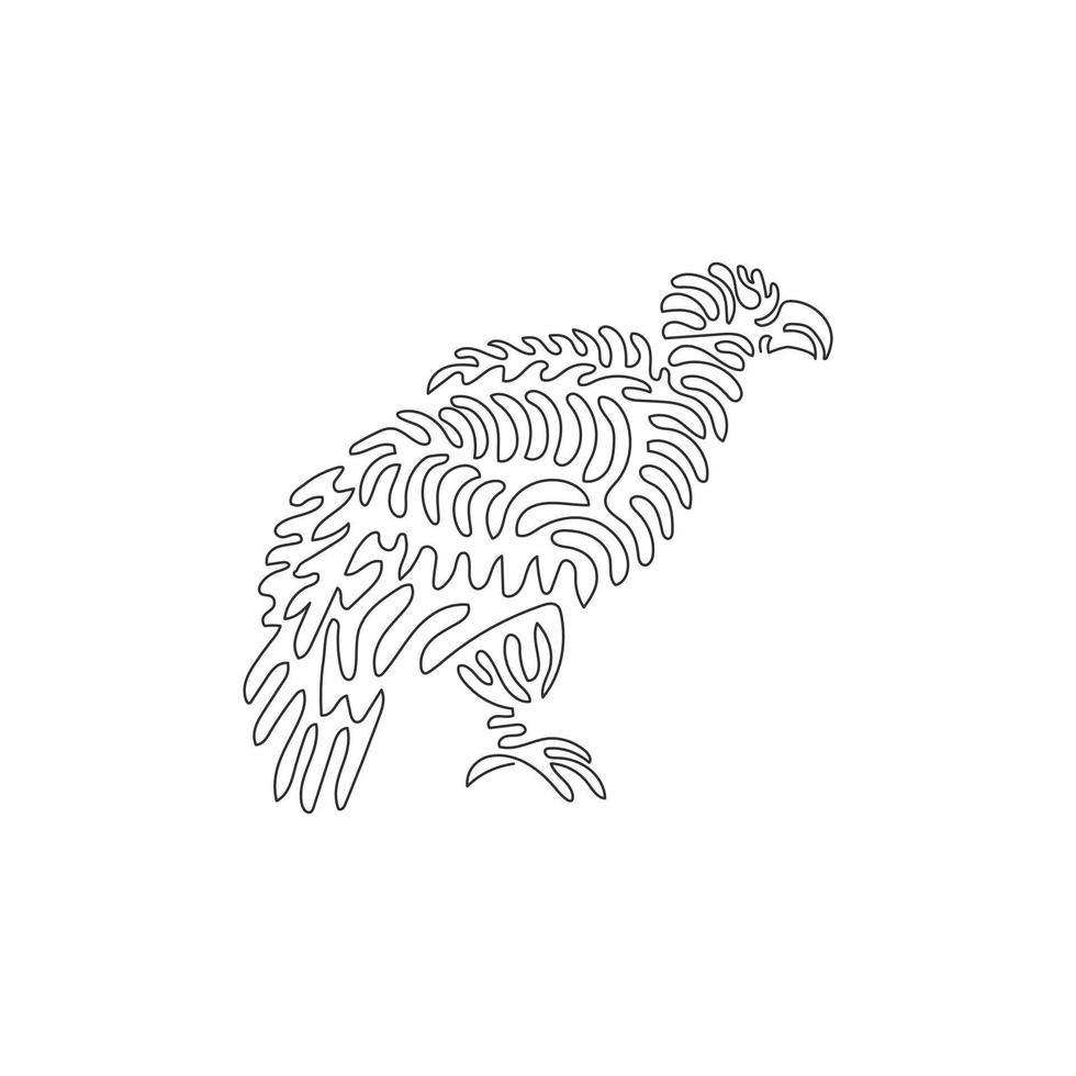 Single one line drawing vulture bird of prey. Abstract art swirl style. Continuous line drawing graphic design vector illustration of vulture which sharp beaks for icon, symbol, logo, boho wall art
