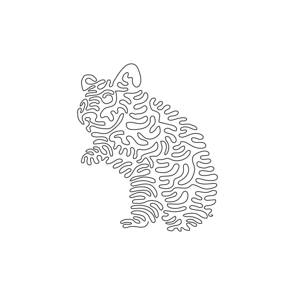 Single one curly line drawing of cute hamster abstract art. Continuous line draw graphic design vector illustration of adorable hairy hamster for icon, symbol, company logo, and pet lover club