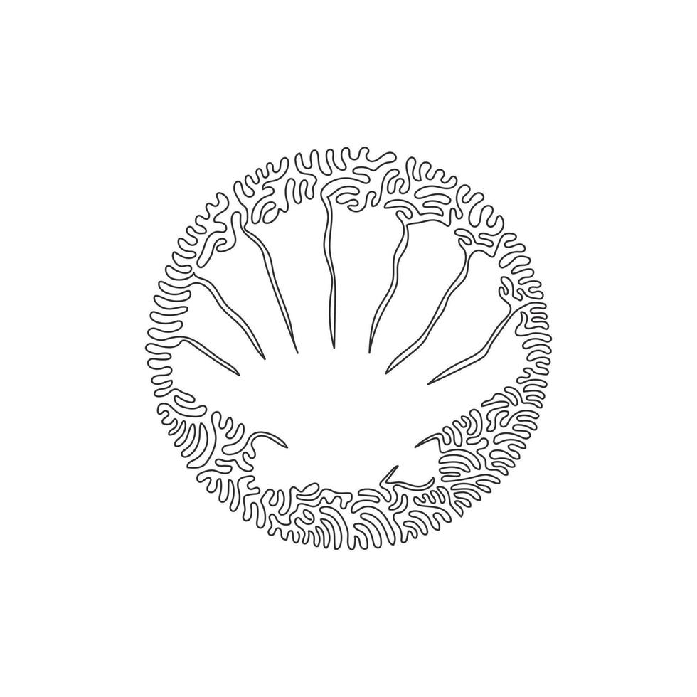 Single one curly line drawing of amazing marine creature abstract art. Continuous line draw graphic design vector illustration of beautiful seashells for icon, symbol, company logo, and pet lover