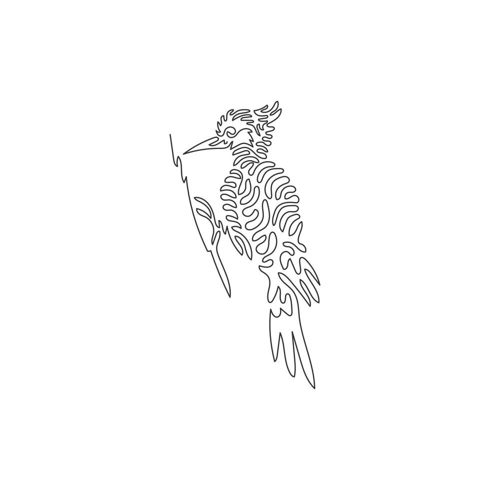 Single swirl continuous line drawing of cute woodpecker abstract art. Continuous line draw graphic design vector illustration style of birds may also drill holes in trees for icon, sign, wall decor