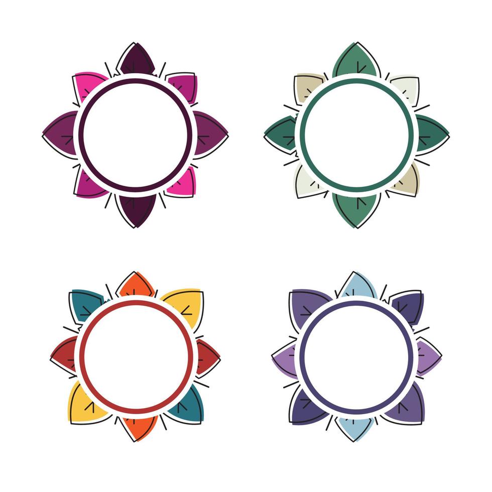 conjunto vectorial de coloridas hojas de verano, con diseño de círculo blanco. para tarjetas de felicitación, carteles. vector