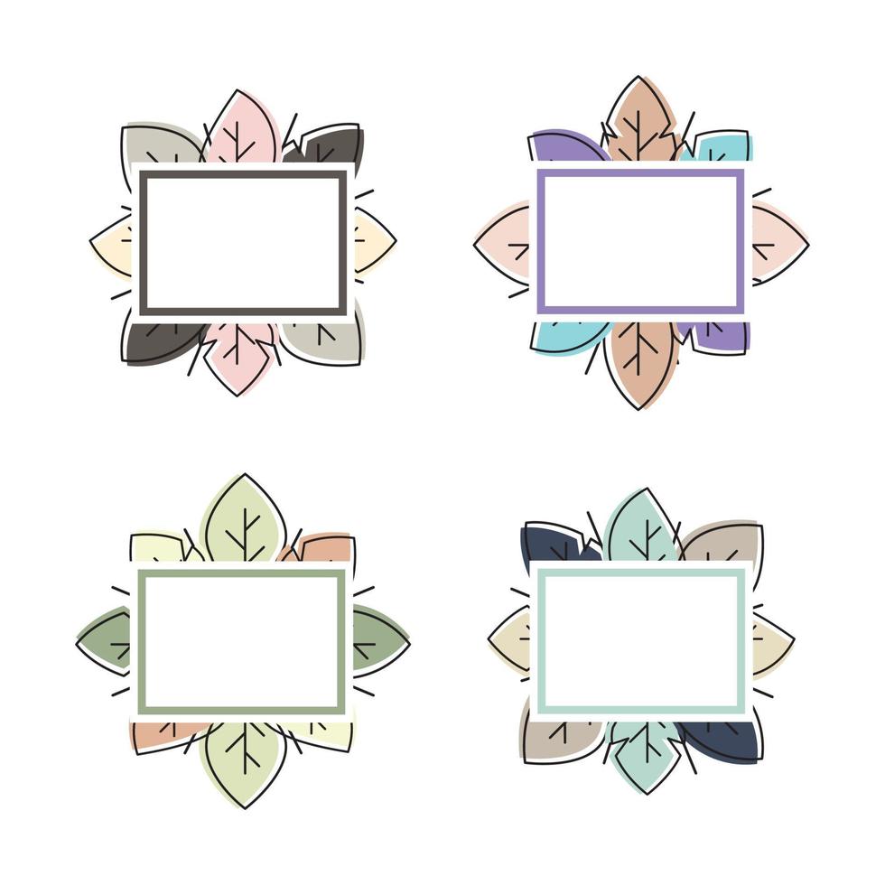 conjunto vectorial de coloridas hojas de verano, con diseño blanco rectangular. para tarjetas de felicitación, carteles. vector