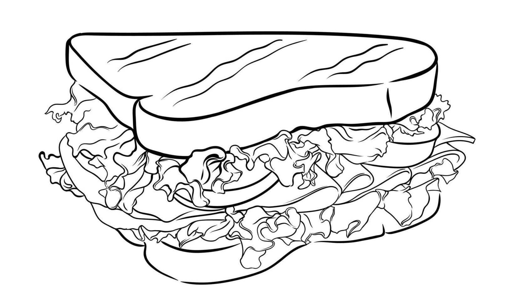 imagen vectorial de contorno de sándwich aislada sobre fondo blanco. ilustración vectorial de alimentos vector