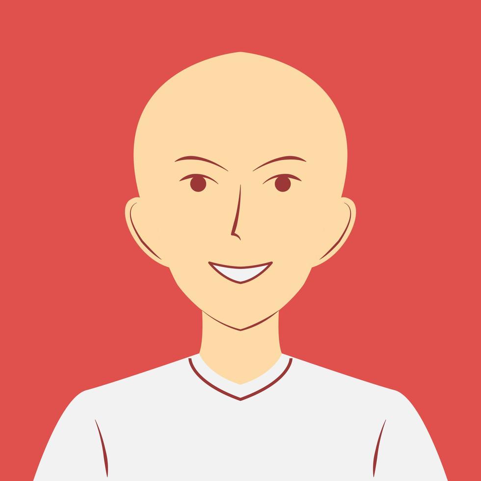 Young man character with shaved head in flat cartoon illustration. Confident avatar design vector