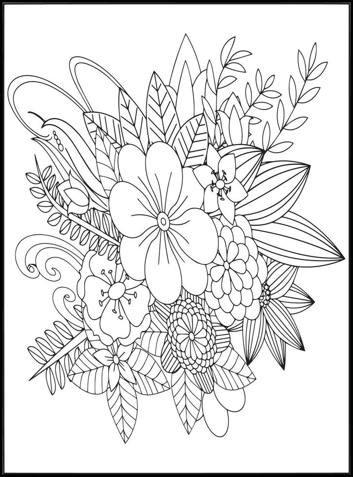 Doodles Flowers Coloring Pages vector