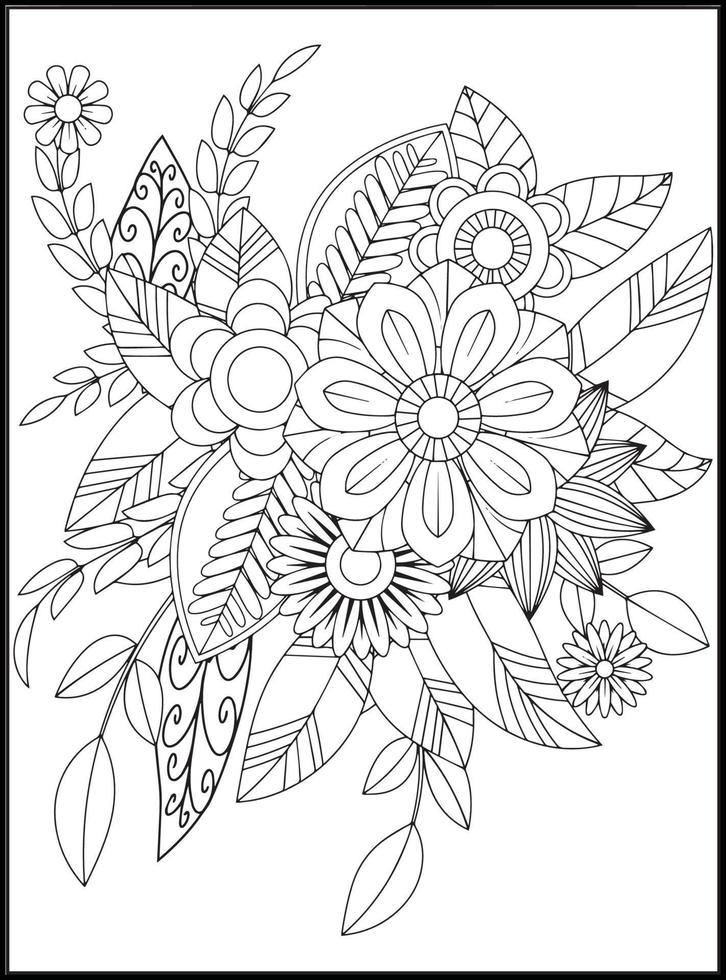 Doodles Flowers Coloring Pages vector