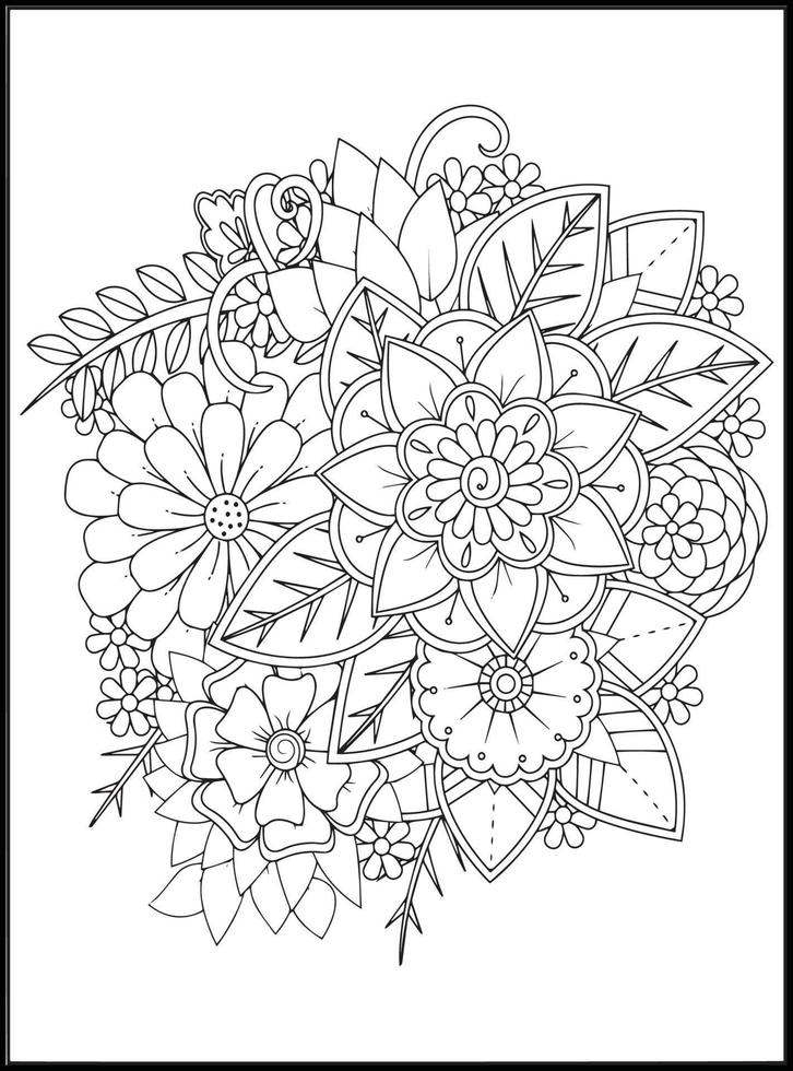 Doodles Flowers Coloring Pages vector