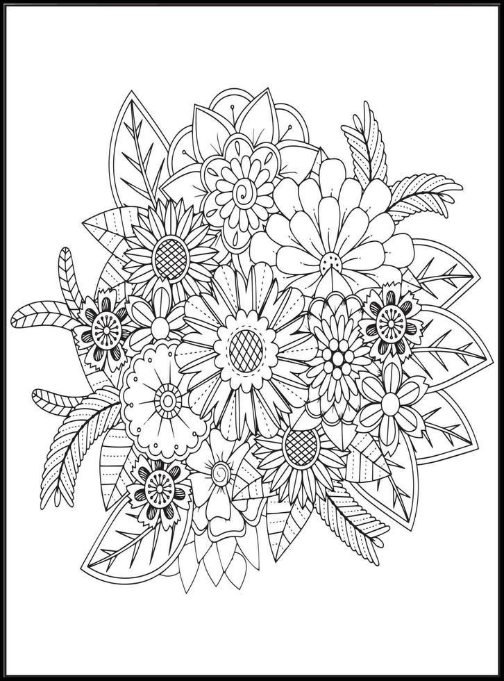 Doodles Flowers Coloring Pages vector