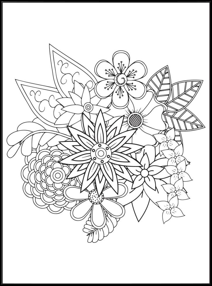 Doodles Flowers Coloring Pages vector