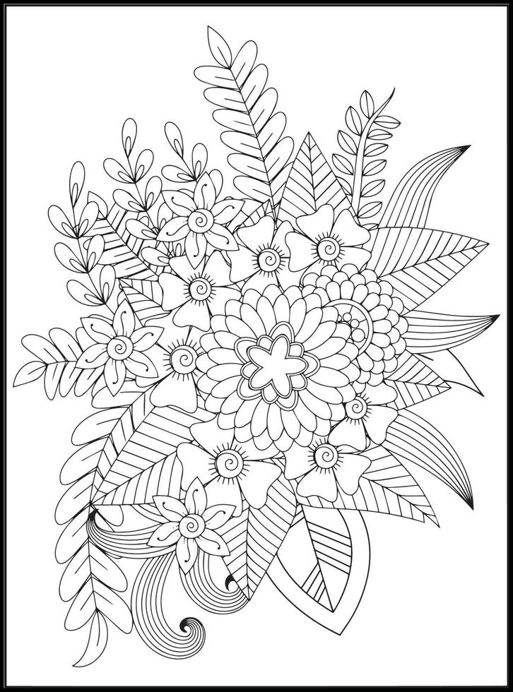 Doodles Flowers Coloring Pages vector